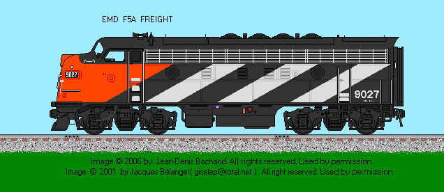 Drawing of GTW F5A #9027 in black, white, red livery